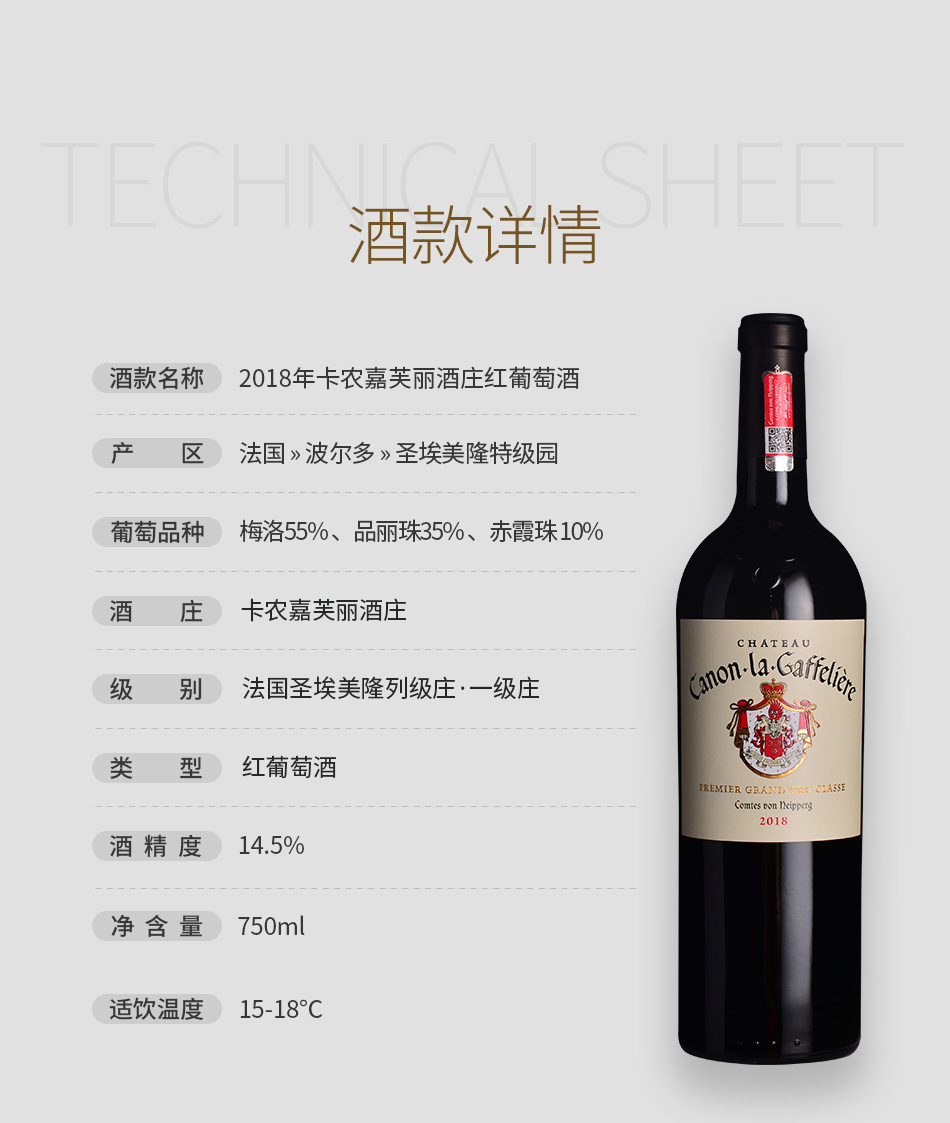 2018年卡农嘉芙丽酒庄红葡萄酒