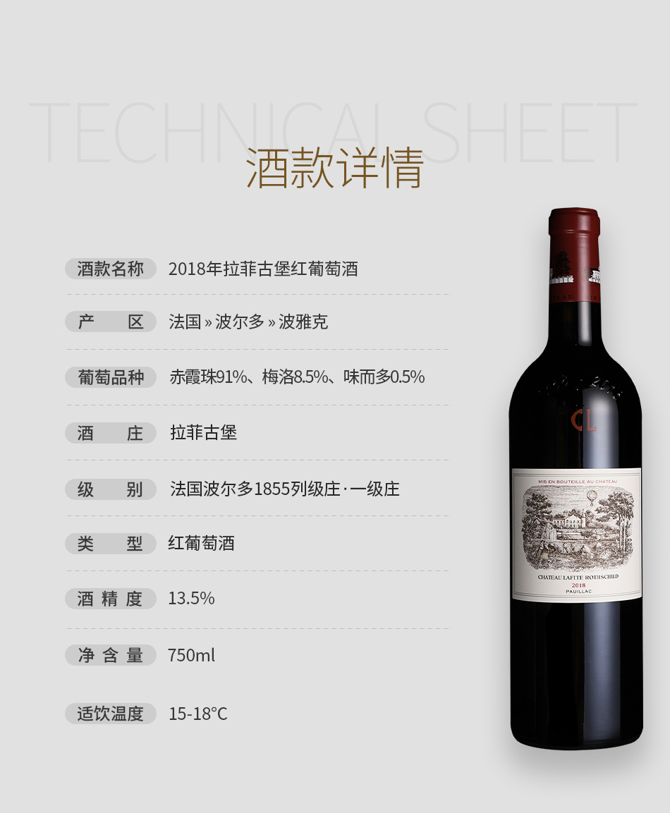 2018年拉菲古堡红葡萄酒