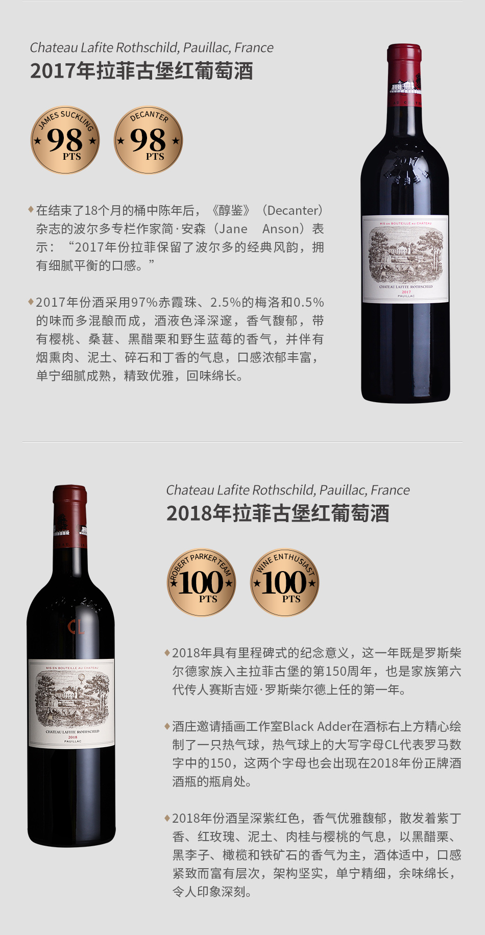 【垂直品鉴套装】拉菲古堡红葡萄酒（2015-2018年份）